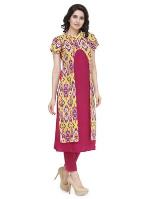 Indibelle Pink rayon printed a line kurti with trouser. 3
