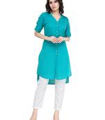 Green cotton plain straight kurti with trouser.
