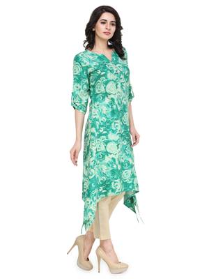 Indibelle Green rayon floral print a line kurti with trouser. 3