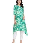 Indibelle Green rayon floral print a line kurti with trouser.