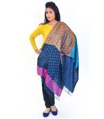 Fancy Polka Dots Design Blue Reversible Silk Stole