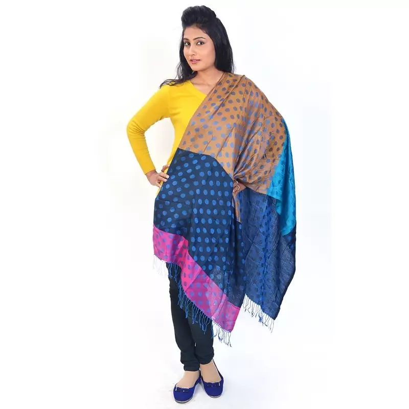 Fancy Polka Dots Design Blue Reversible Silk Stole