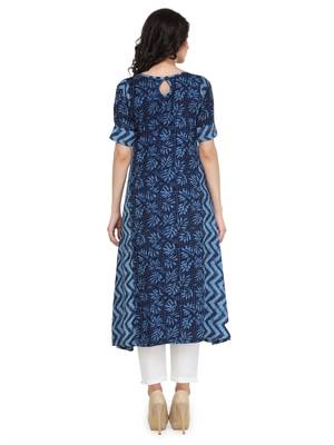 Blue rayon floral print a line kurti with trouser. 2