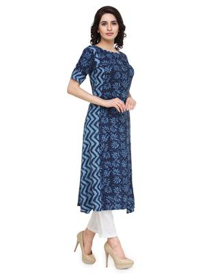 Blue rayon floral print a line kurti with trouser. 3