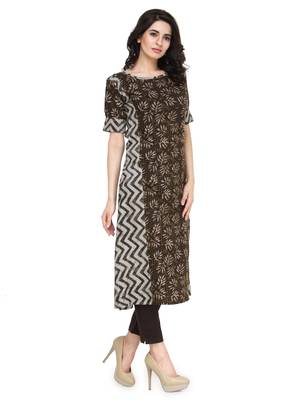 Indibelle Coffee rayon floral print a line kurti with trouser. 3