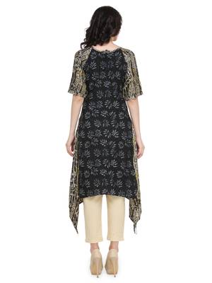 Indibelle Black rayon floral print a line kurti with trouser. 2
