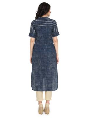 Indibelle Blue cotton striped print striaght kurti with trouser. 2
