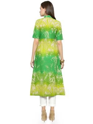 Indibelle Green cotton abstarct print a line style kurti with trouser. 2