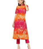 Indibelle Pink cotton abstarct print a line style kurti with trouser.