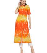 Indibelle Yellow cotton abstarct print a line style kurti with trouser.
