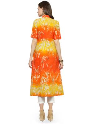 Indibelle Yellow cotton abstarct print a line style kurti with trouser. 2