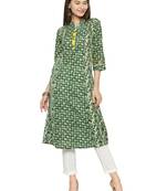 Indibelle Green cotton geometric print a line style kurti with trouser.