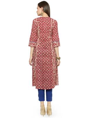 Indibelle Wine cotton geometric print a line style kurti with trouser. 2