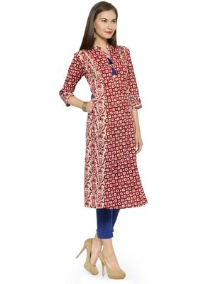 Indibelle Wine cotton geometric print a line style kurti with trouser. 3