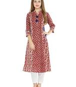 Indibelle Wine cotton geometric print a line style kurti with trouser.