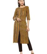 Yellow rayon striped print a line style kurti with trouser.