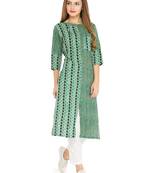 Yellow rayon striped print a line style kurti with trouser.