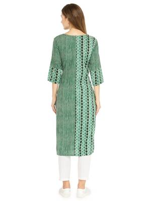 Yellow rayon striped print a line style kurti with trouser. 2