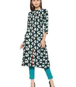 Indibelle Blue rayon geometric print a line style kurti with trouser.