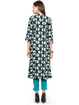 Indibelle Blue rayon geometric print a line style kurti with trouser. 2