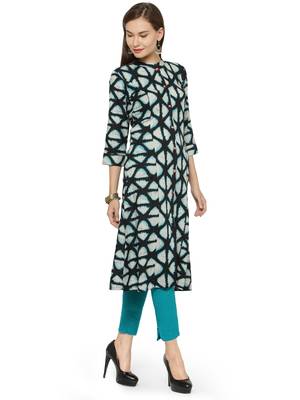 Indibelle Blue rayon geometric print a line style kurti with trouser. 3
