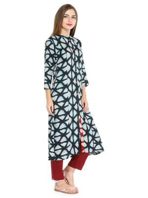 Indibelle Blue rayon geometric print a line style kurti with trouser. 3