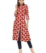 Indibelle Maroon rayon geometric print a line style kurti with trouser.