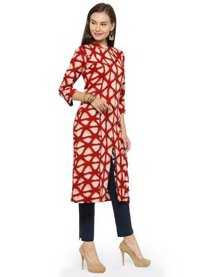 Indibelle Maroon rayon geometric print a line style kurti with trouser. 3