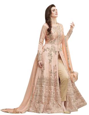 Peach Embroidered Silk Anarkali Suit 1