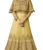 Yellow embroidered net Cape style Anarkali Suit