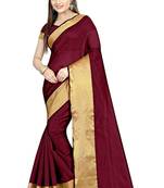 Maroon plain cotton silk saree with blouse
