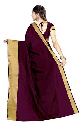 Maroon plain cotton silk saree with blouse 2