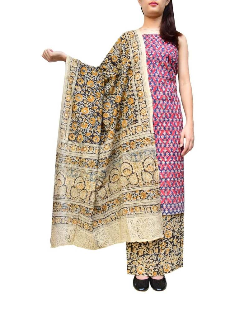 Giftpiper Kalamkari Suit With Ajrak Print Cutwork Cotton Kurta Multicolor 1