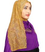 Purple Colour Khati Work Lace Work &  Diamond Stone Work Indian Hoisery Cotton Hijab (Headscraf)