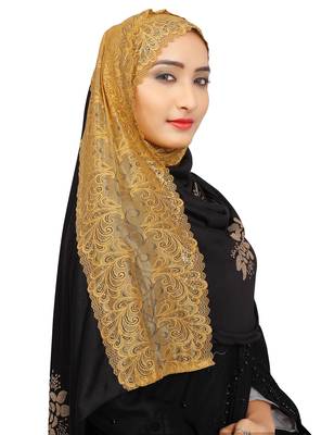 Black Colour Khati Work Lace Work &  Diamond Stone Work Indian Hoisery Cotton Hijab (Headscraf) 2