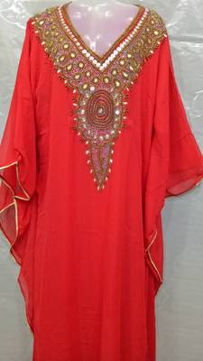 Red Georgette Hand Embroidery Stitched Abaya 1