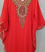Red Georgette Hand Embroidery Stitched Abaya