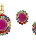 Beautiful Colour Stone Studded Pendant Set