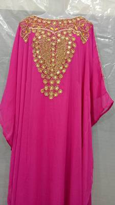 Pink Georgette Hand Embroidery Stitched Abaya 1