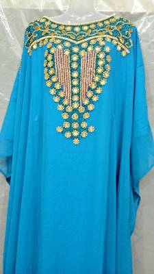 Sky Blue Georgette Hand Embroidery Stitched Abaya 1