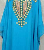 Sky Blue Georgette Hand Embroidery Stitched Abaya