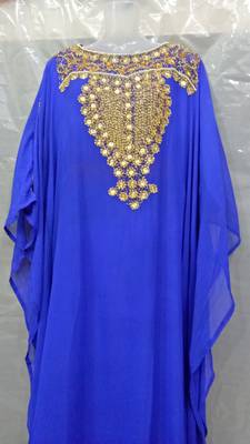Blue Georgette Hand Embroidery Stitched Abaya 1