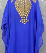 Blue Georgette Hand Embroidery Stitched Abaya