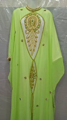 Parrot Green Georgette Hand Embroidery Stitched Abaya 1