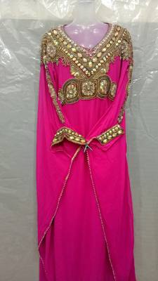 Pink Georgette Hand Embroidery Stitched Abaya 1