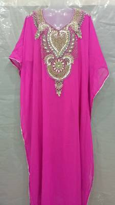Pink Georgette Hand Embroidery Stitched Abaya 1