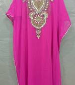Pink Georgette Hand Embroidery Stitched Abaya