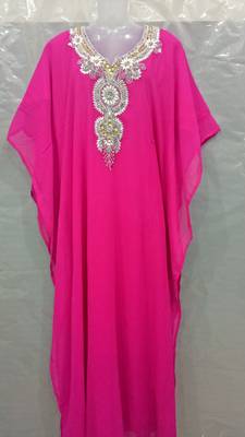 Pink Georgette Hand Embroidery Stitched Abaya 1