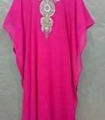 Pink Georgette Hand Embroidery Stitched Abaya