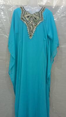 Sky Blue Georgette Hand Embroidery Stitched Abaya 1